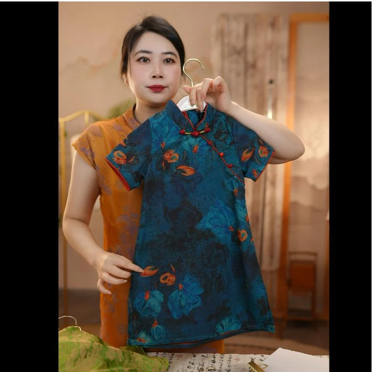 2荷塘月色旗袍#夏季汉元素儿童背心女童夏款古风旗袍中式旗袍裙