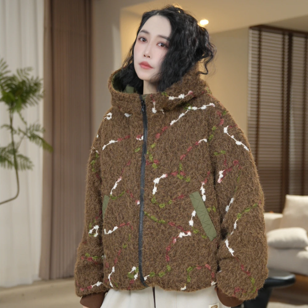 P54 两面穿棉服韩版女款防风连帽加厚时尚保暖宽松棉衣