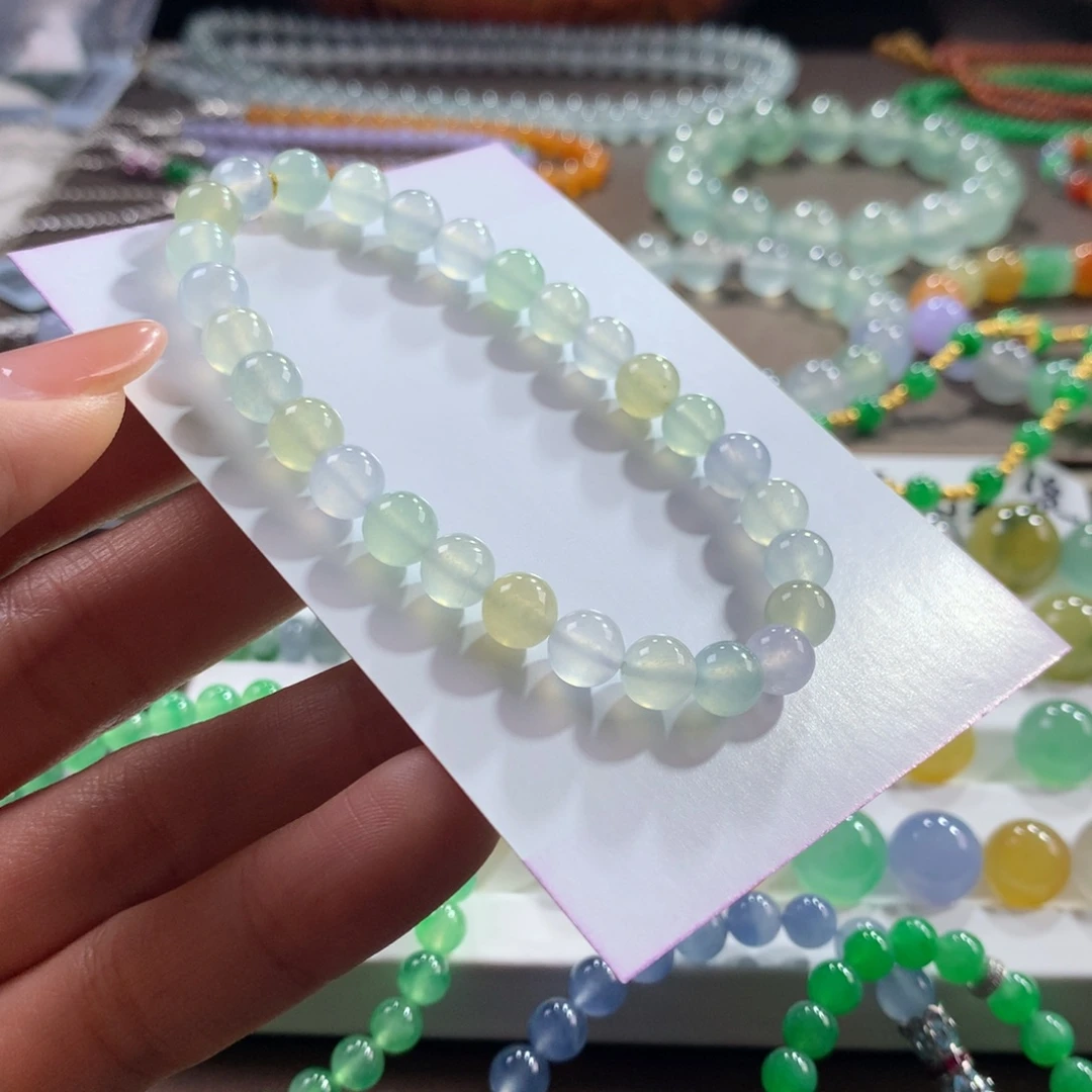 咕***噜翡翠未镶嵌手链纯净冰幻彩卡6.7