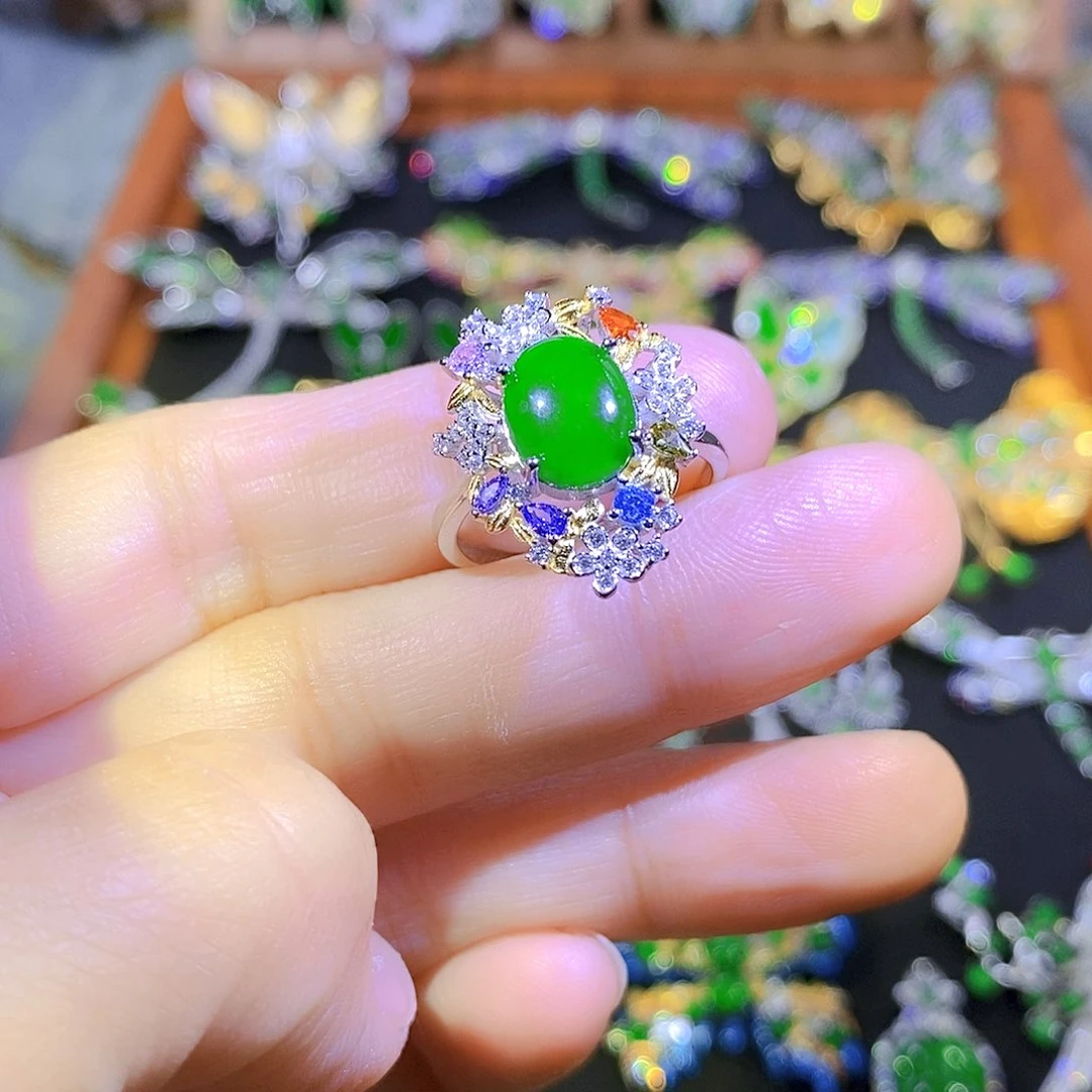 吊坠(不含链)银S925镶嵌翡翠