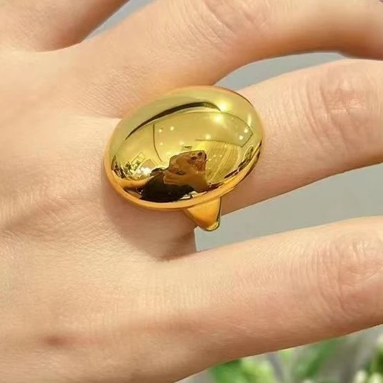 钛钢戒指 1/9钛钢久不掉色古法工艺金色蛋戒指 ins风时尚百搭送礼