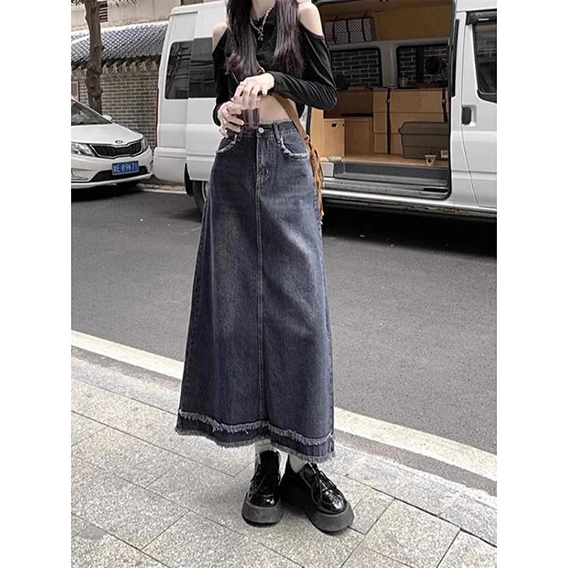 300斤大码毛边牛仔半身裙女胖mm秋季新款梨形显瘦高腰中长款裙子