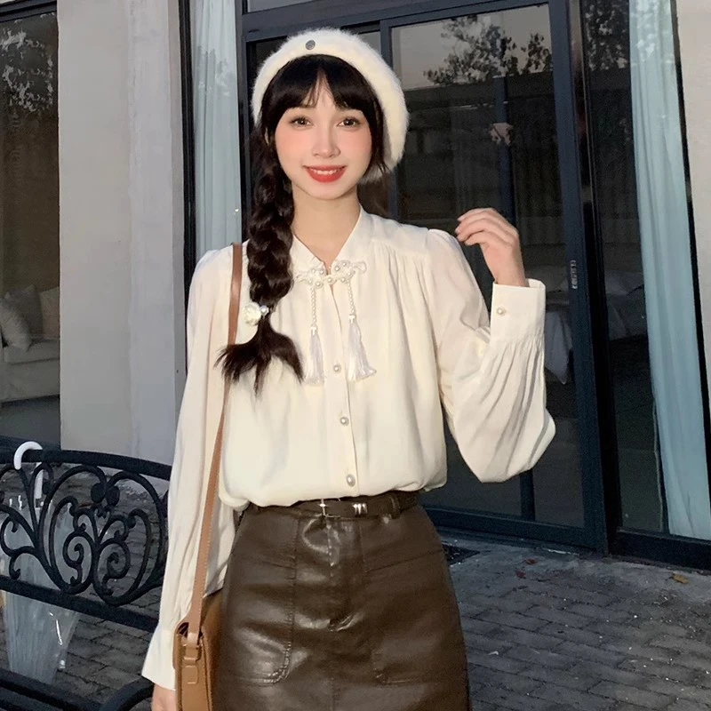 【现货】时尚气质流苏长袖衬衫女秋感小众别致漂亮上衣