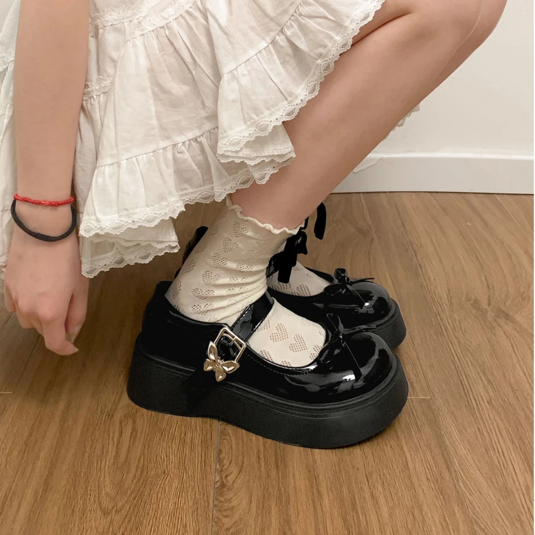 日系jk小皮鞋女2025新款春秋蝴蝶结浅口复古厚底学院风玛丽珍单鞋