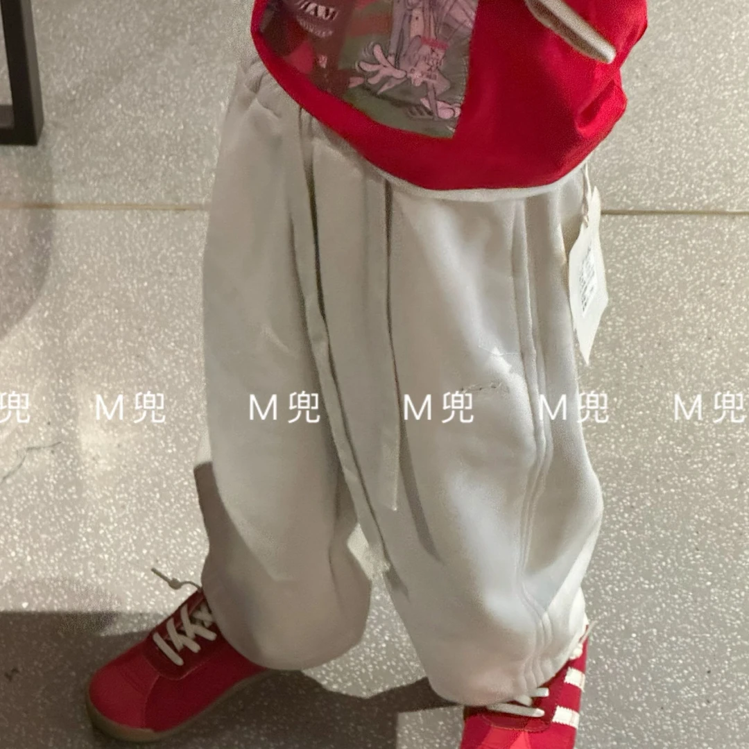童裤2025春季新款韩版儿童字母刺绣针织卫裤男女童百搭弯刀长裤