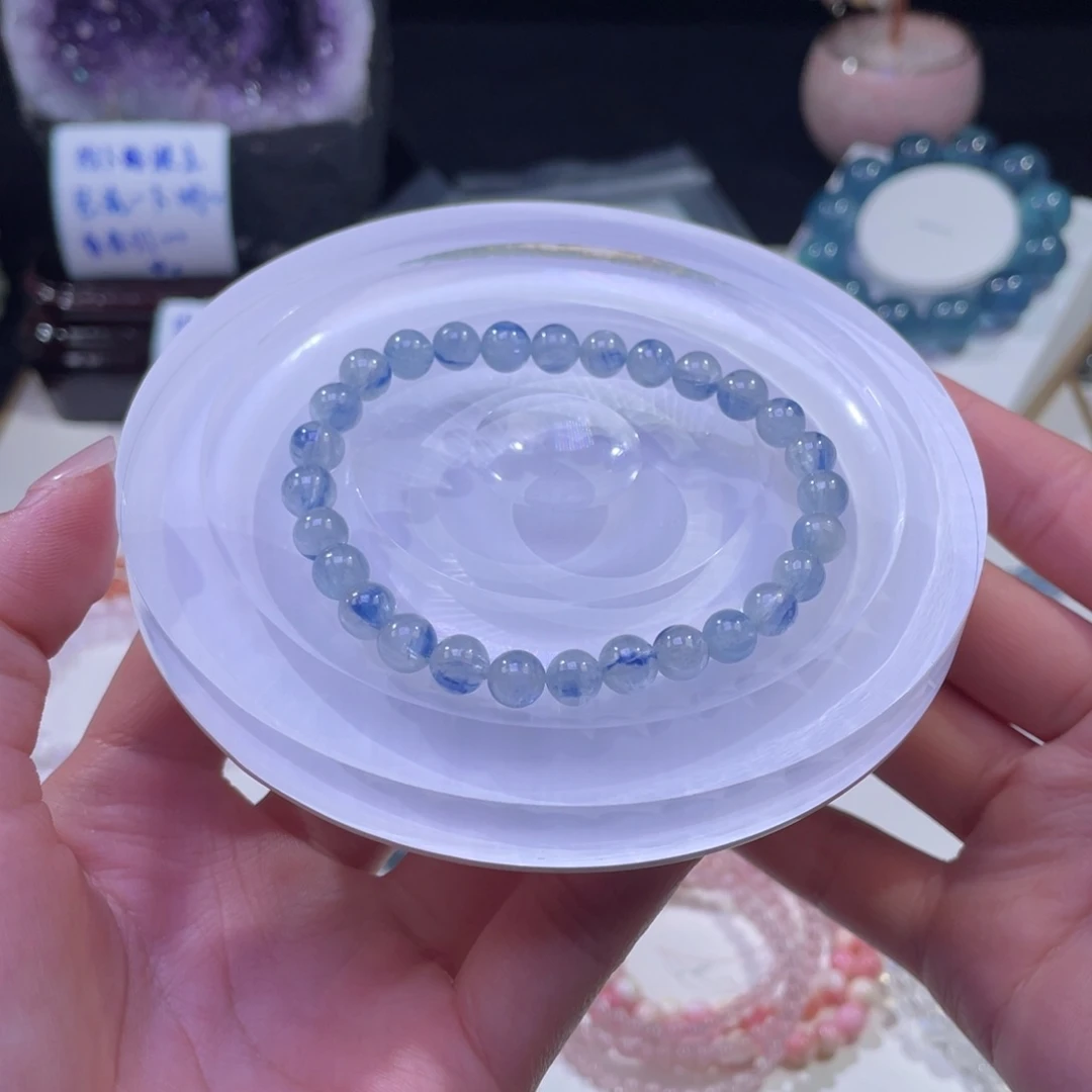 未镶嵌手链水晶拉丝玉化冰川蓝晶6+