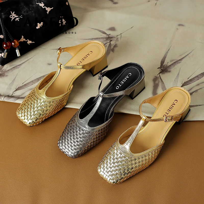 头层牛皮4cm夏季新款时尚百搭舒适软底手工编织真皮透气凉鞋D447