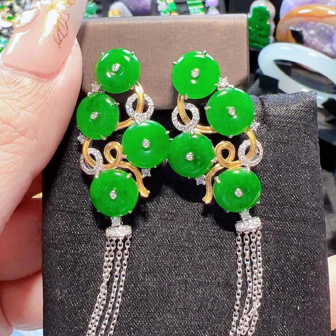 翡翠耳饰18K金镶嵌签收后24小时鉴赏期