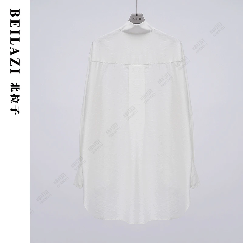 北拉子丨入骨闲情丨铜竹纤维白色衬衣立领长袖上衣BDB1IC603