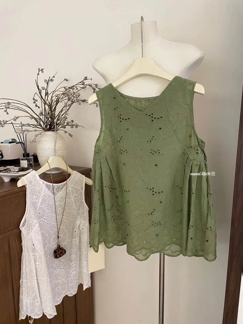 米满满-MEENI（647#）国风简约气质无袖镂空上衣