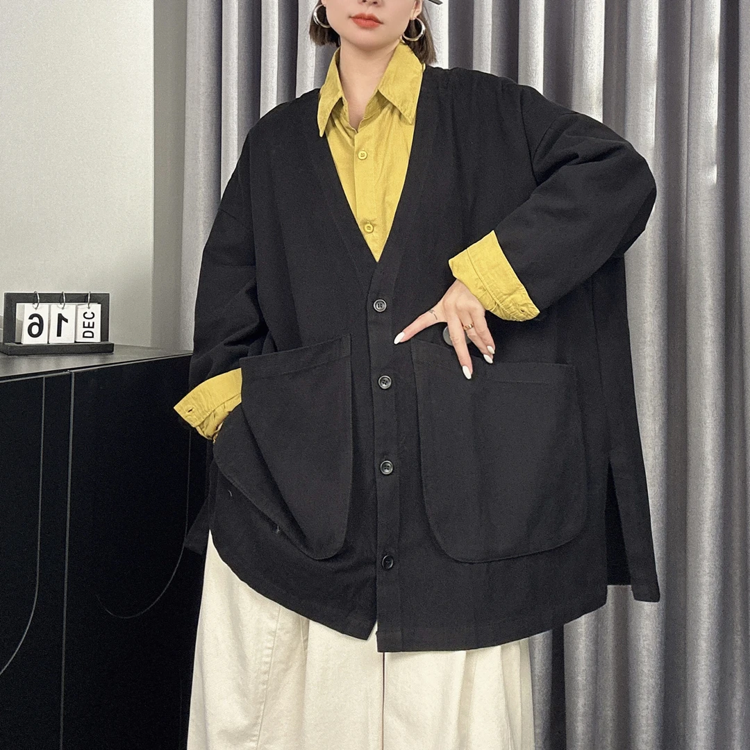 婉倾（慵懒V领开衫）大口袋设计叠穿神器遮肉显瘦