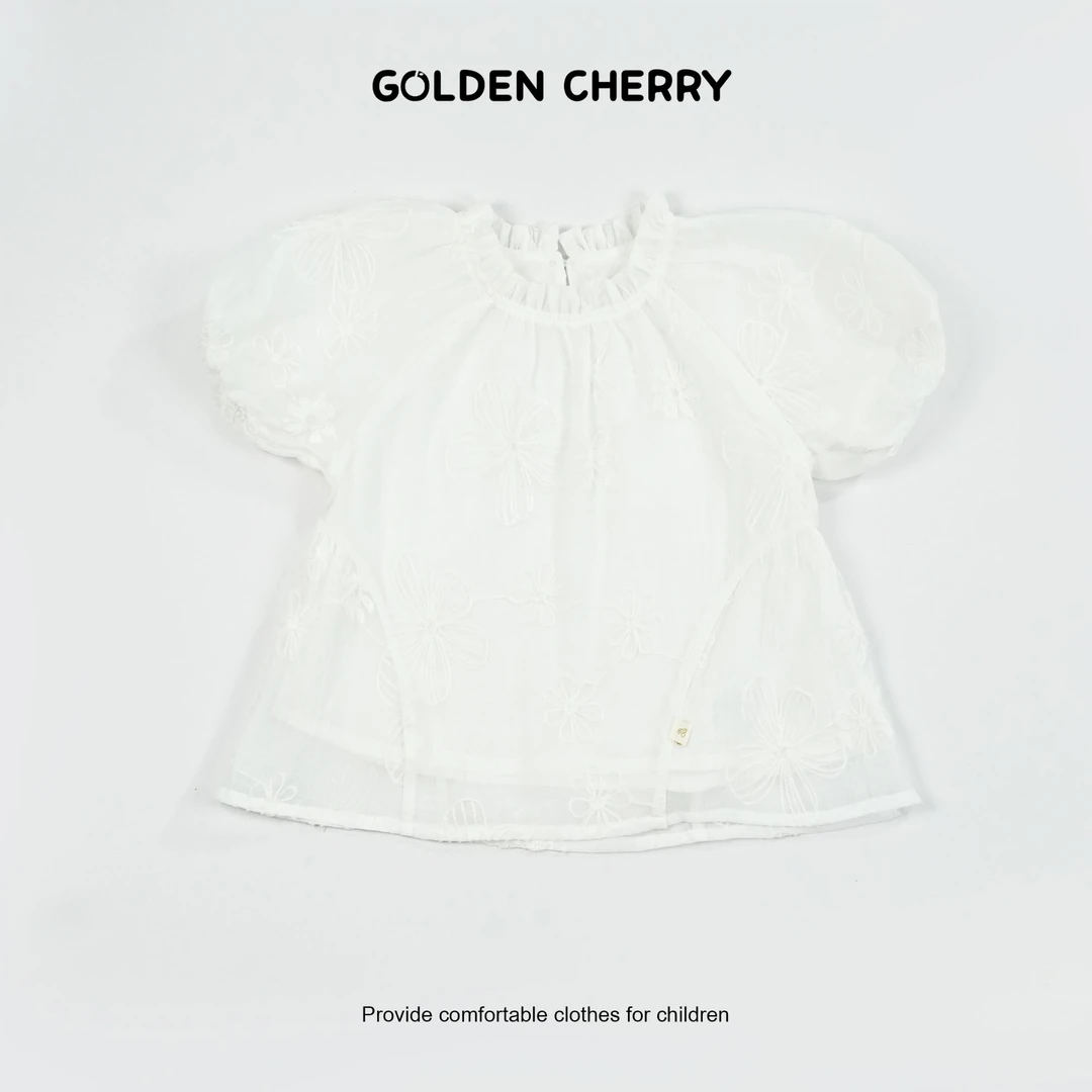 【Golden cherry】小童白色大花蕾丝洋气上衣JYT2245