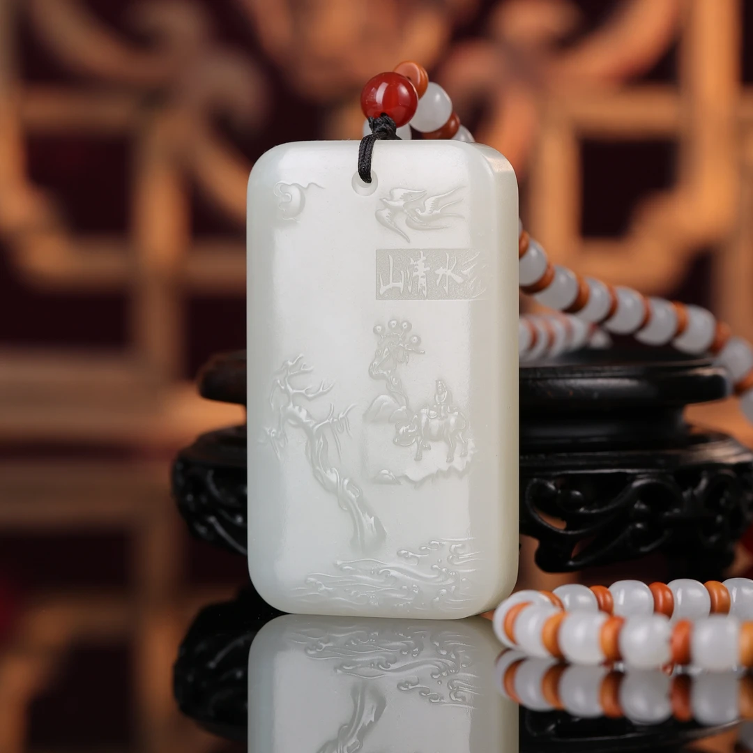 rl和田玉藕粉山水纹牌ZQ25003