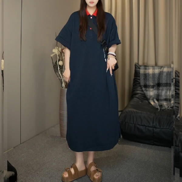 2025夏季宽松慵懒风POLO衫连衣裙5035