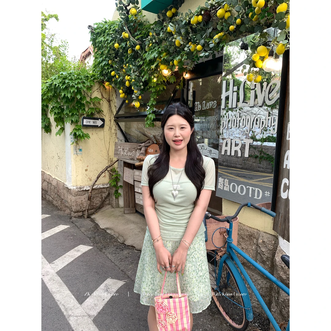 知葵微胖定制【薄荷半裙】夏季温柔清新碎花减龄半身裙12251B9695