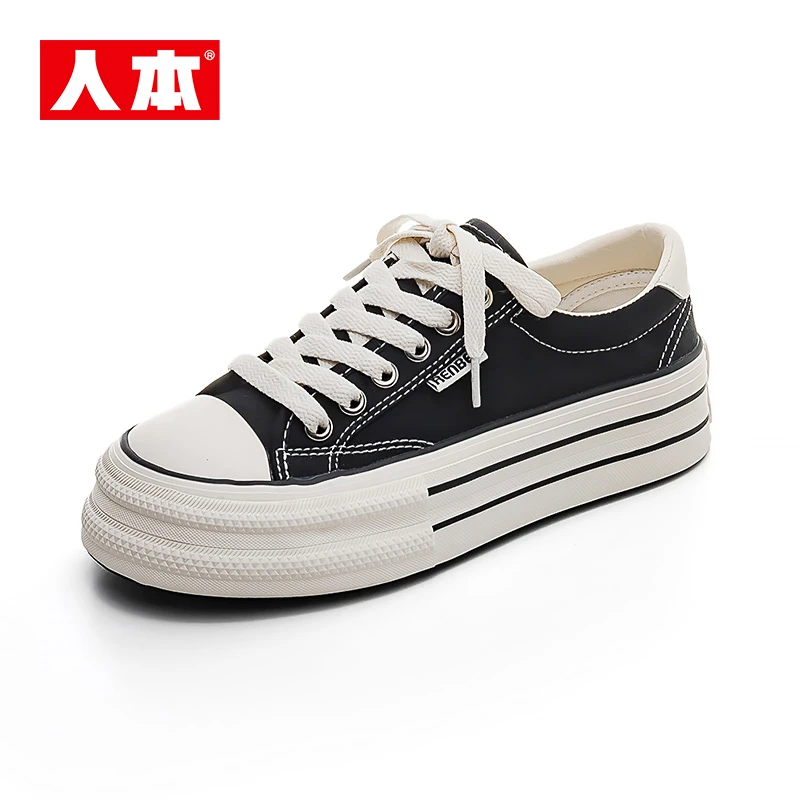 人本学生帆布鞋夏季女低帮爆款厚底增高鞋子百搭女款透气休闲鞋