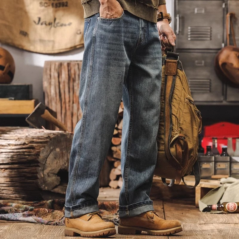 美式复古百搭直筒秋季牛仔裤男士新款柔软宽松高街垂感休闲长裤男