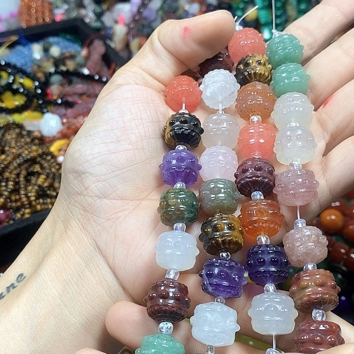 玛瑙/玉髓未镶嵌珠宝半成品多宝鼓珠卡15mm10颗