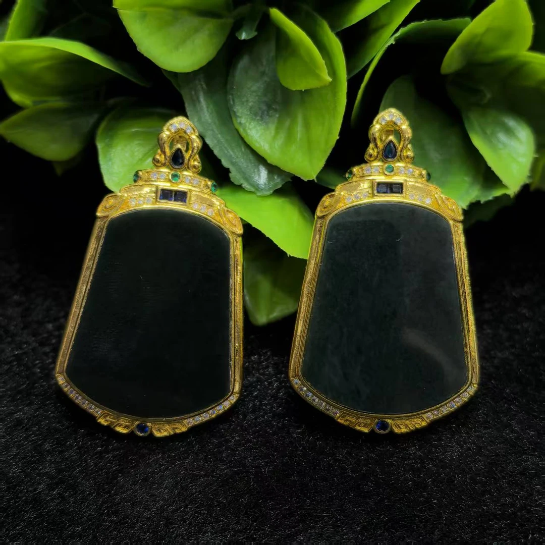 HT4643【玉甲】和田玉墨玉无事牌吊坠-配链-多样性只发一件