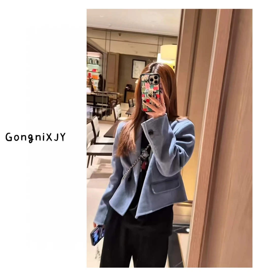 【LINA·GXY】梦湖之镜 春款翻领一粒扣设计绵羊毛短款外套