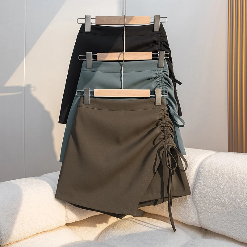 夏新款胖mm2025时尚大码女装高腰不规则抽绳a字显瘦半身裙短裙裤