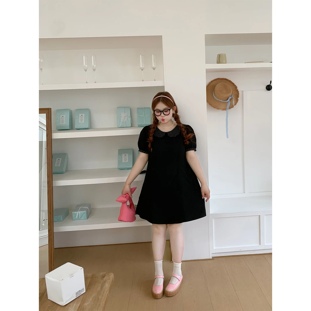 徐达布【茶郁旅人】大码黑色连衣裙女夏季宽松连身裙L35031C52