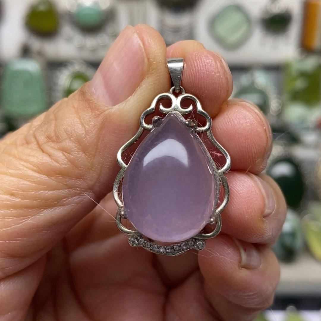 蛇纹石玉银S925镶嵌吊坠