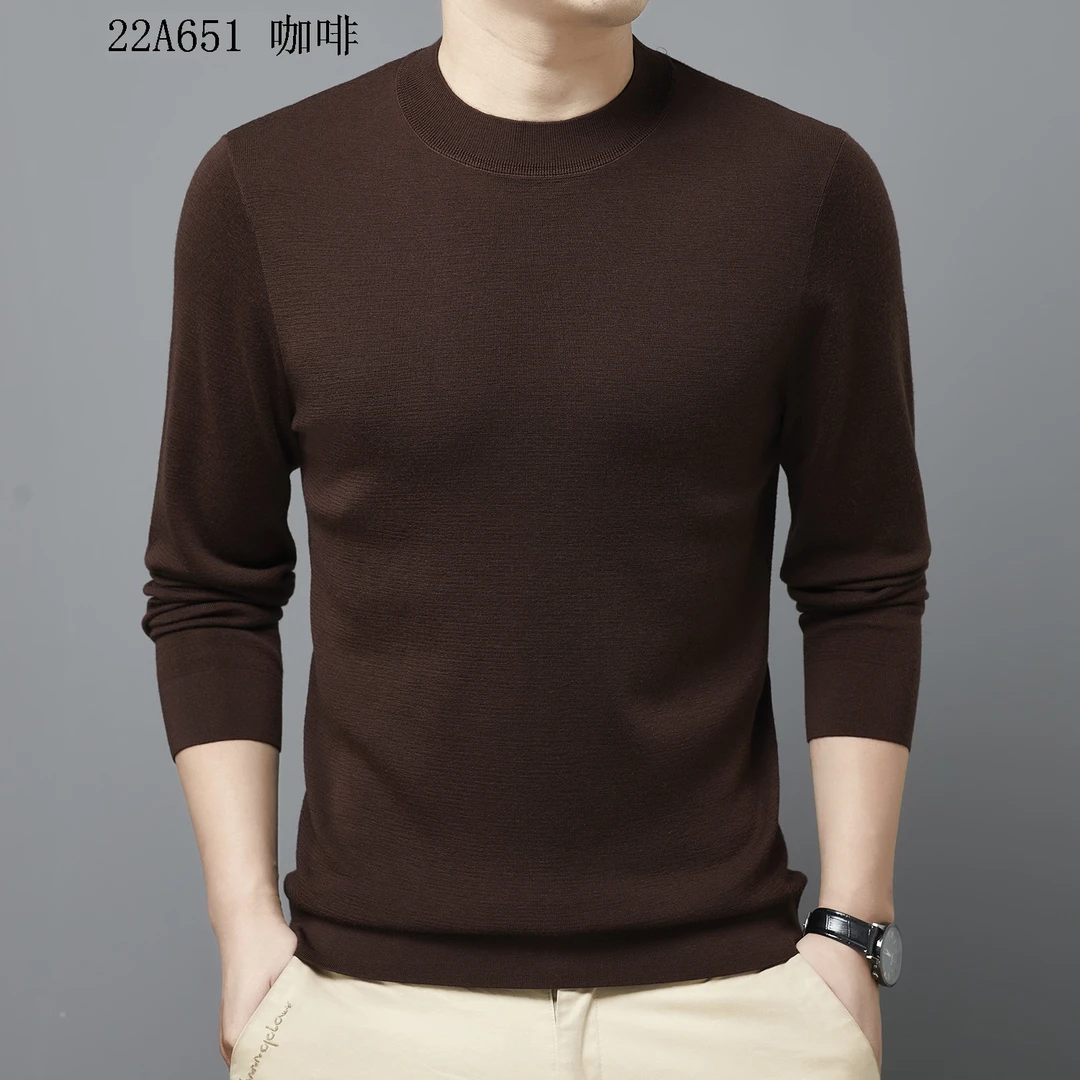 【精纺羊毛厚款可机洗】高档男士长袖休闲半高领秋冬100%绵羊毛