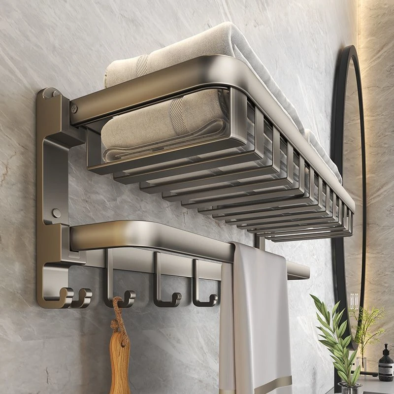 枪灰洗澡间毛巾架免打孔浴室卫生间置物架壁挂毛巾挂架浴巾架