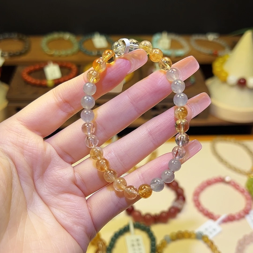 水晶手串银S925镀金镶嵌黄1493