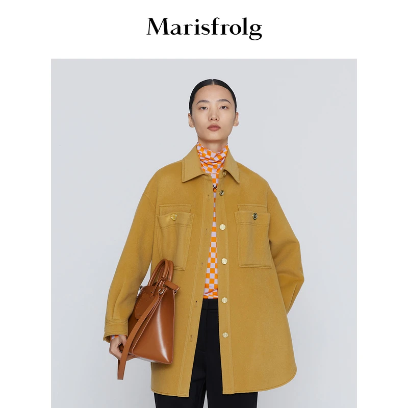 Marisfro玛丝菲尔时尚休闲中长款宽松秋冬毛呢外套A1BW44008