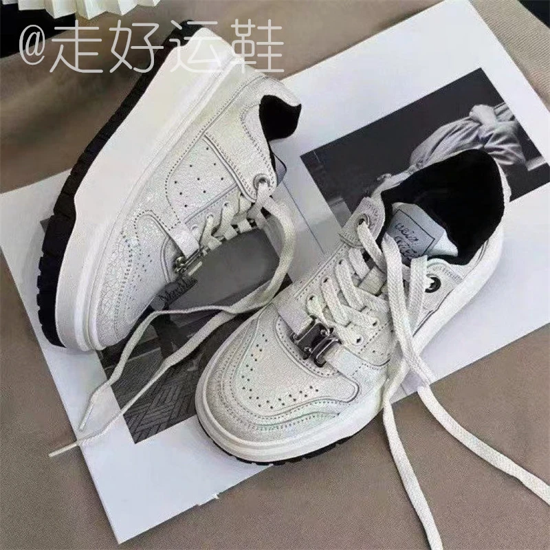 34码-40码爆裂纹白鹿同款板鞋2025新款百搭厚底小白鞋运动休闲鞋