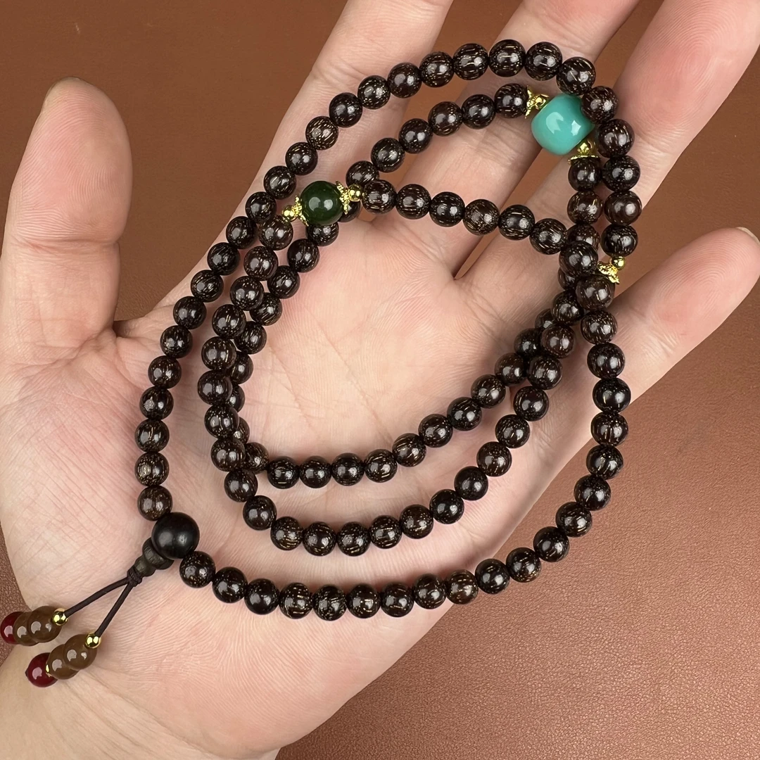 S0749 小叶紫檀绿珠多圈手串 无礼盒