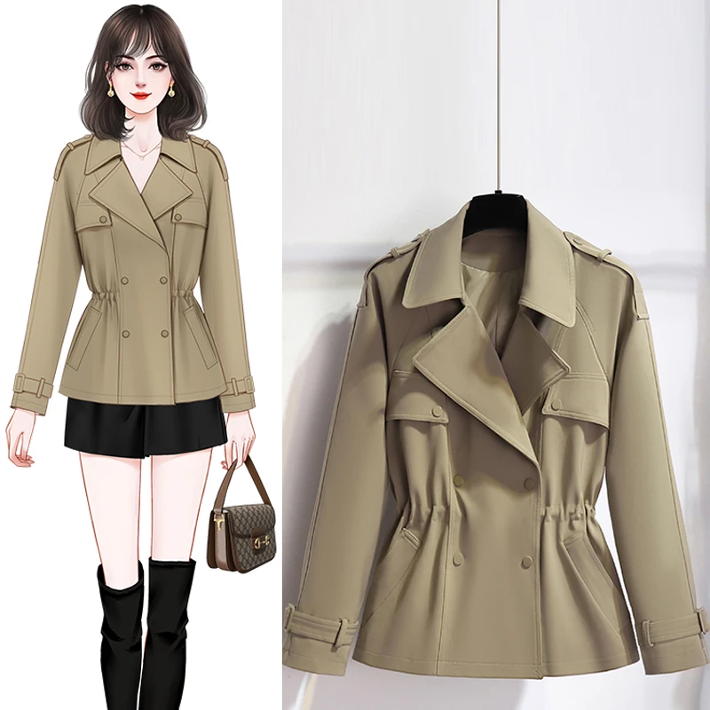 UQS韩系慵懒风风衣2025秋季新款小个子气质减龄抽绳收腰显瘦外套