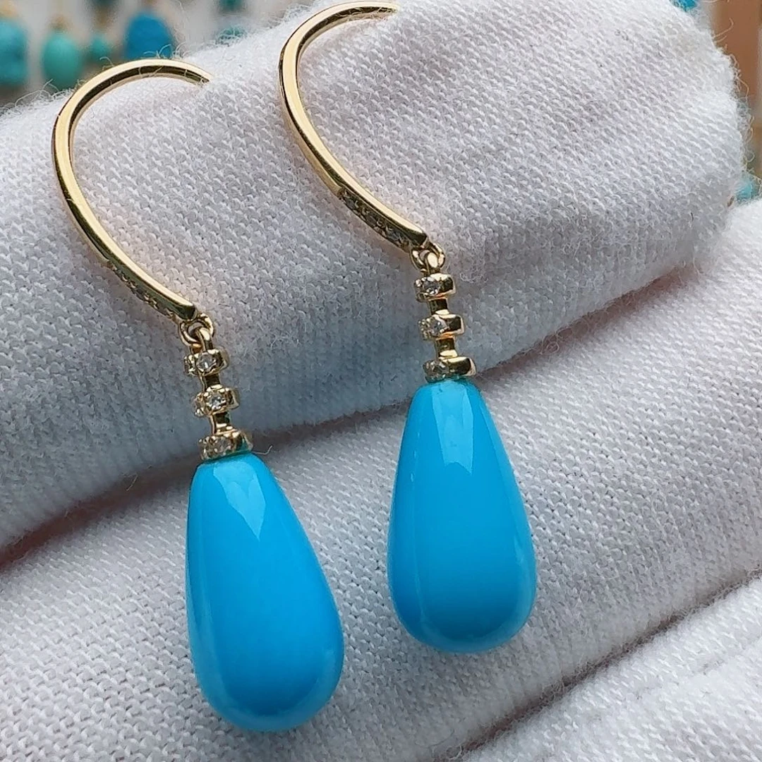 绿松石18K金镶嵌耳饰