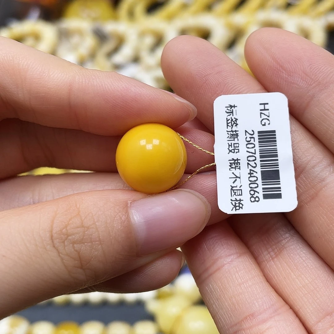 未镶嵌蜜蜡裸石圆珠14.2mm(1.2mm孔）