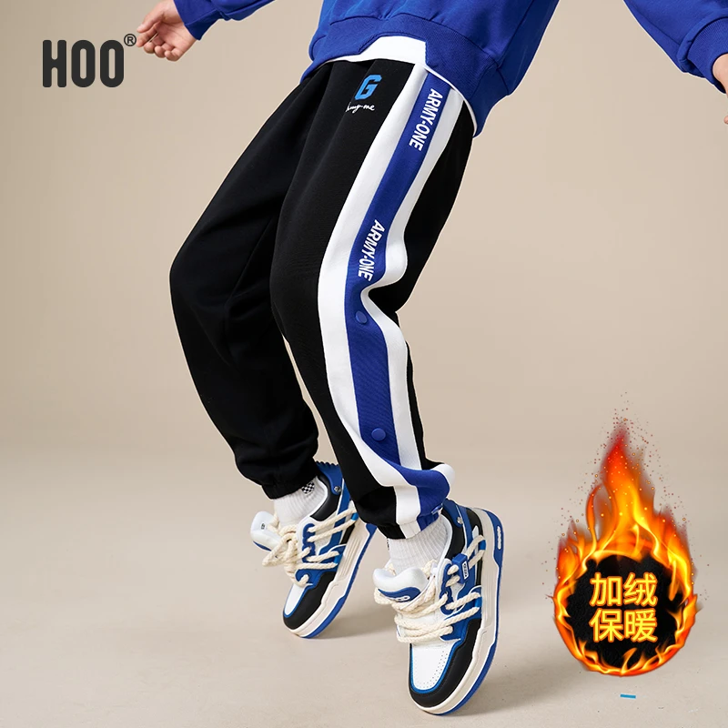 HOO冬季针织中大童潮流束脚宽松男孩初中生青少年加绒青少年裤子