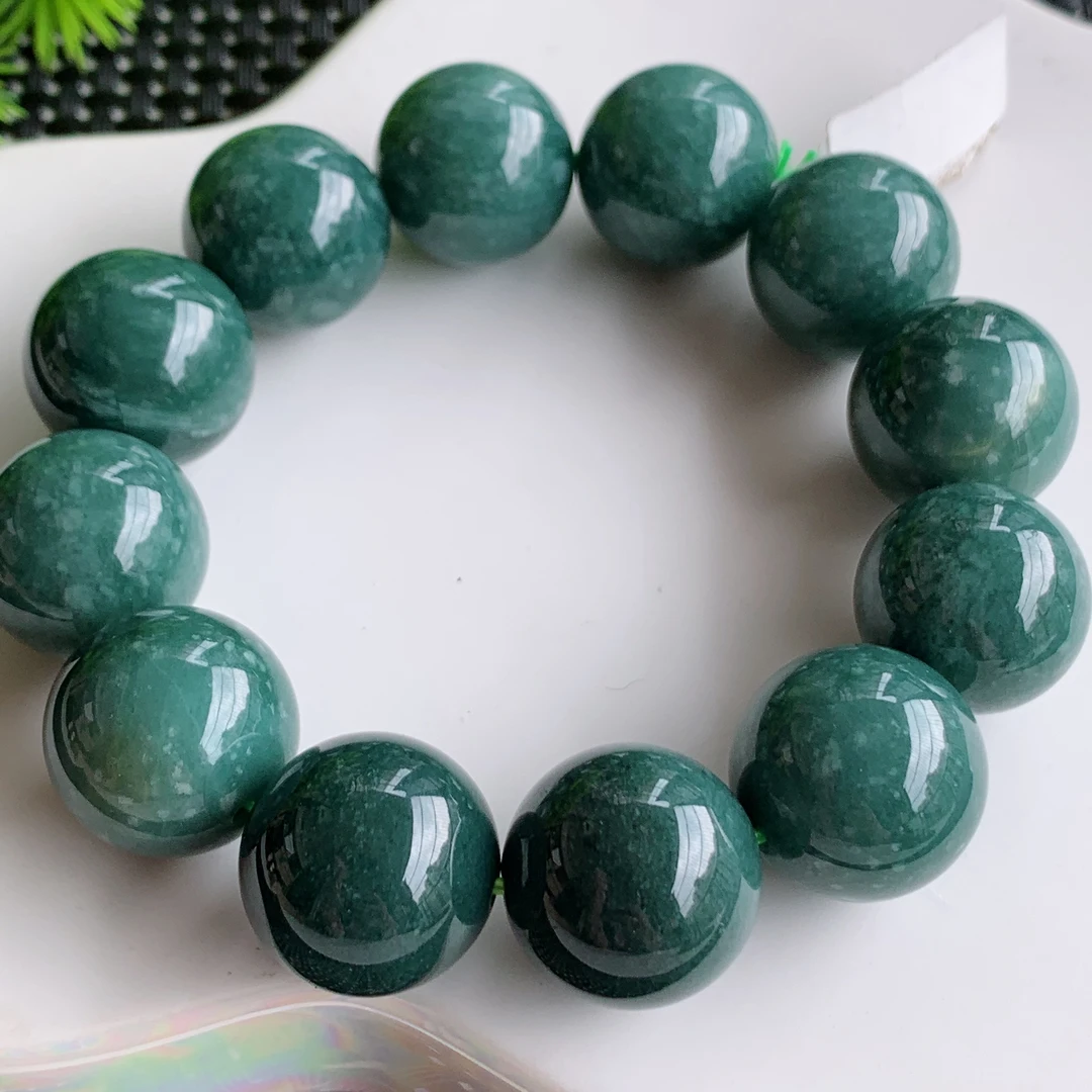 天然翡翠A货冰润蓝水蓝色超大颗圆珠手链手串卡20mm男款多样性发