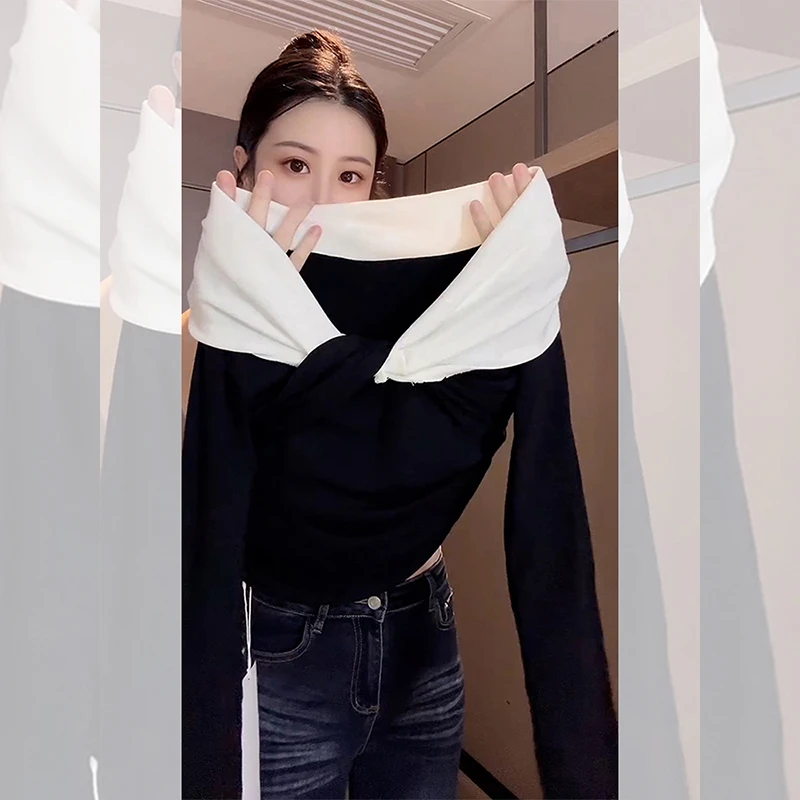 独特漂亮内搭V领扭结小衫洋气设计小众长袖t恤打底上衣服女装秋冬