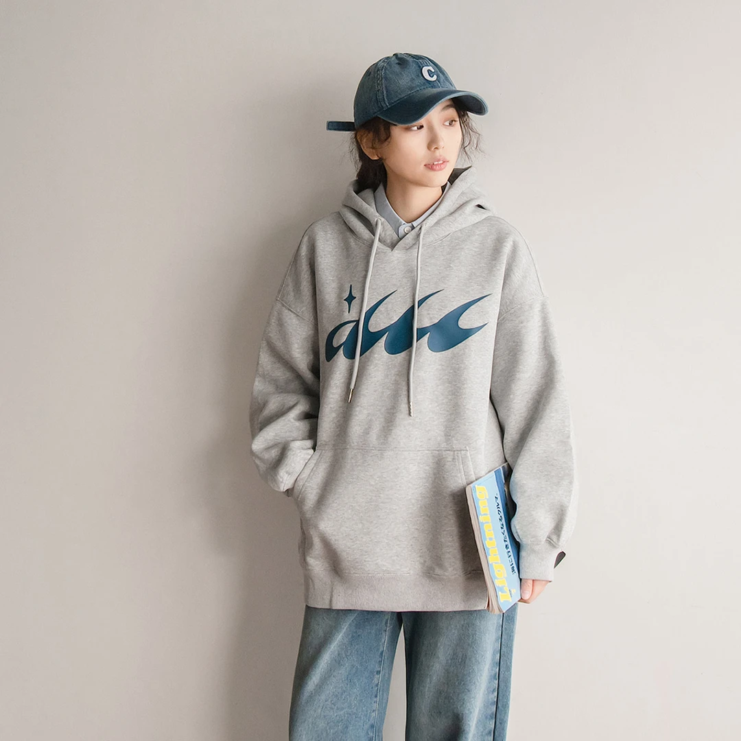 苏打汽水工作室春季新款时尚印花连帽卫衣日系男女款宽松休闲上衣
