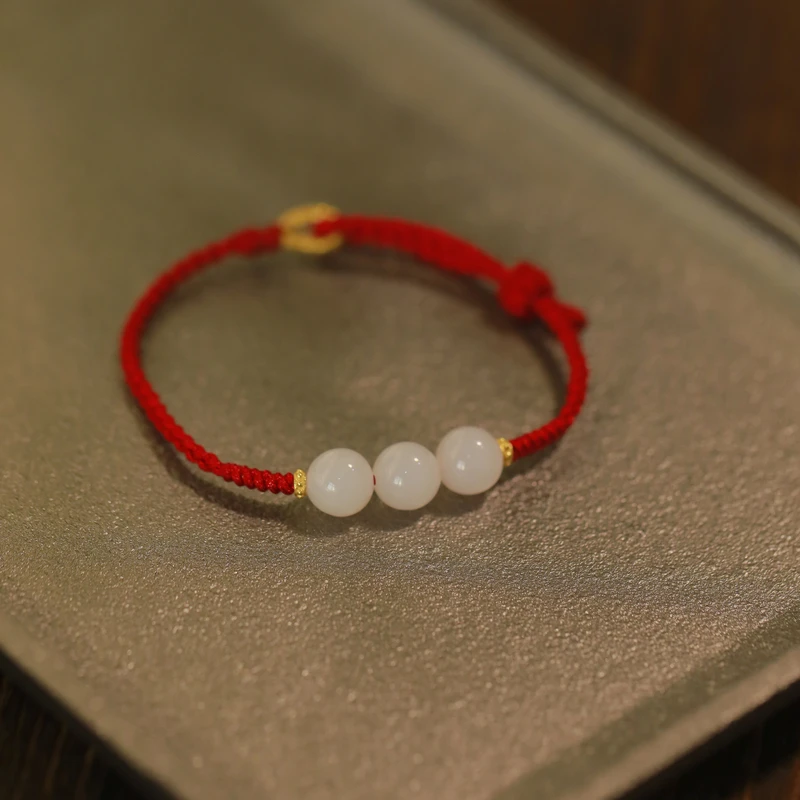 麦麦【茶舍】天然和田玉白玉+925银配件  红手绳 多样性发一