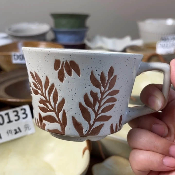 碗棕色浮雕咖啡杯1个装