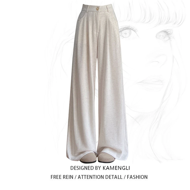 大码糯米西装裤女秋季2025新款高腰宽松慵懒休闲直筒阔腿裤200斤