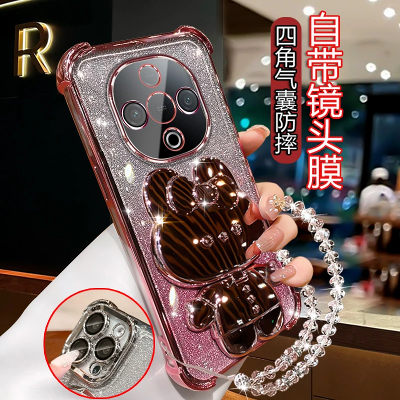 适用vivoY300手机壳女潮新款5g四角防摔可爱V2435A软壳带镜子支架