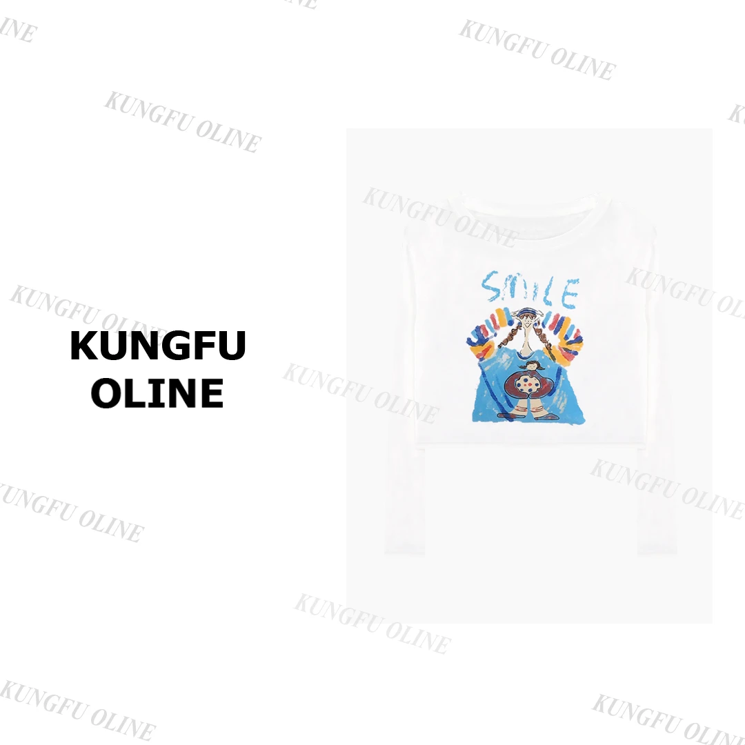 【晶晶】微笑女孩防晒CT9476夏季薄款t恤2025印花打底衫上衣女