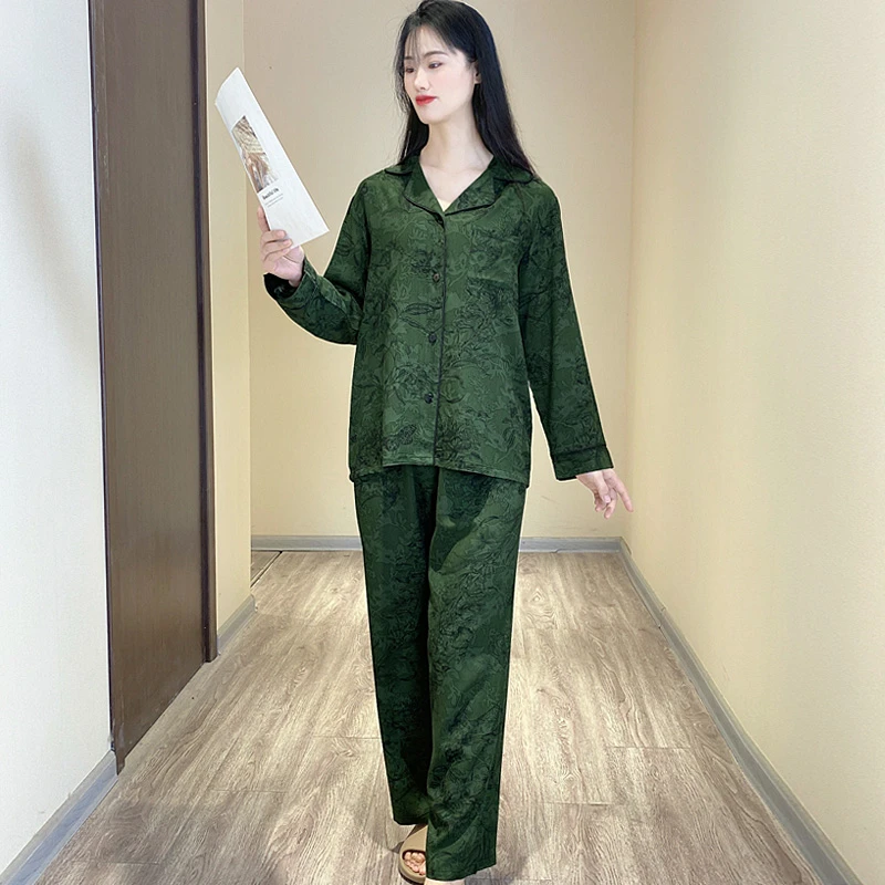 棉绸睡衣女爆款春秋季莫代尔V领开衫空调服可外穿家居服套装Y156