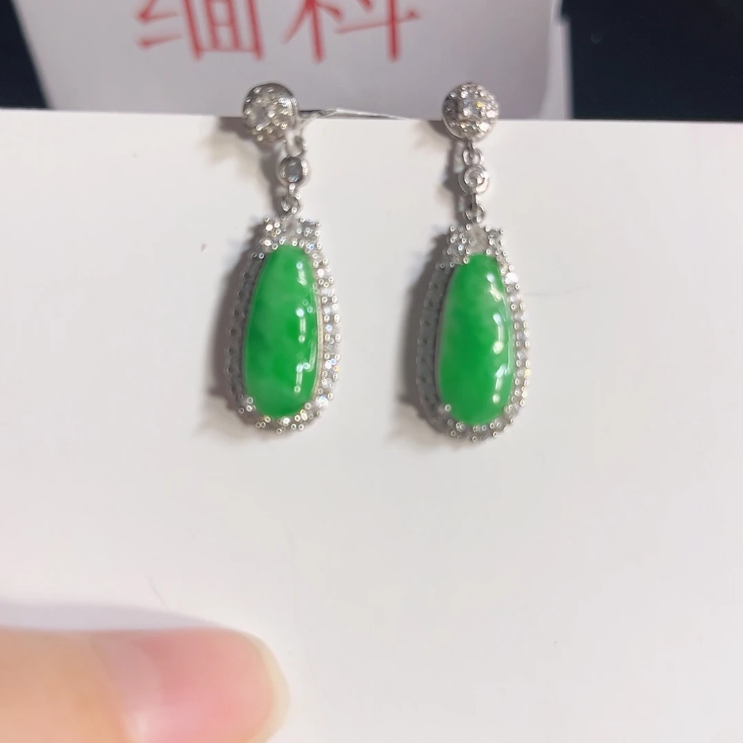 翡翠银S925镶嵌耳饰