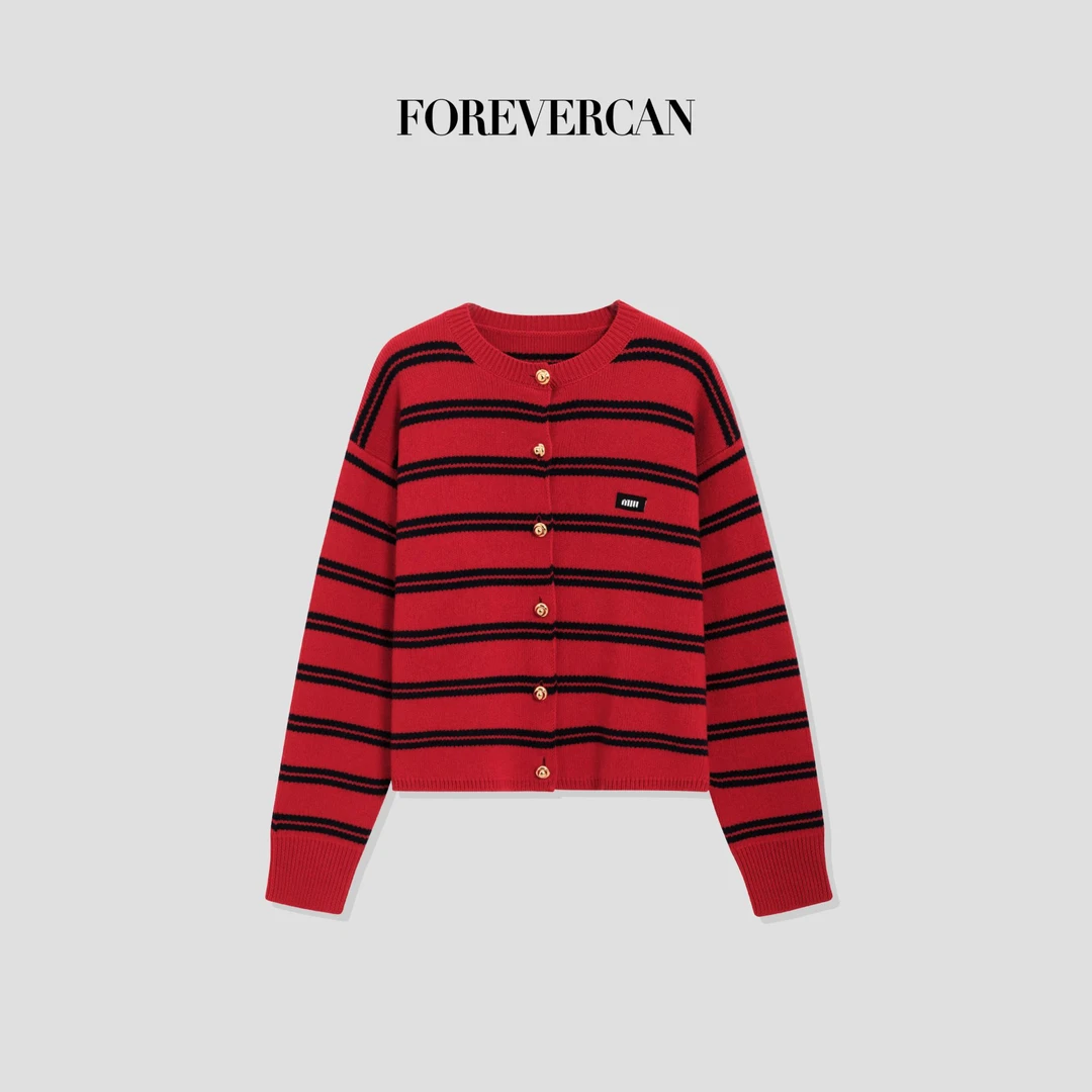 FOREVERCAN“日耳曼”经典学院风徽标刺绣条纹针织开衫外套 MY4192