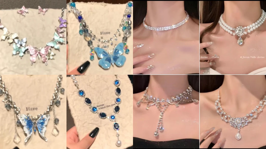 铜合金锆石项链 铜合金钛钢锆石精美项链