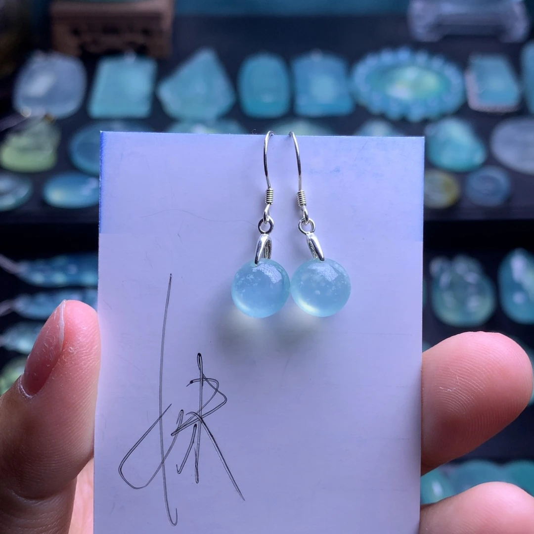 蛇纹石玉耳钩银S925镶嵌?****n